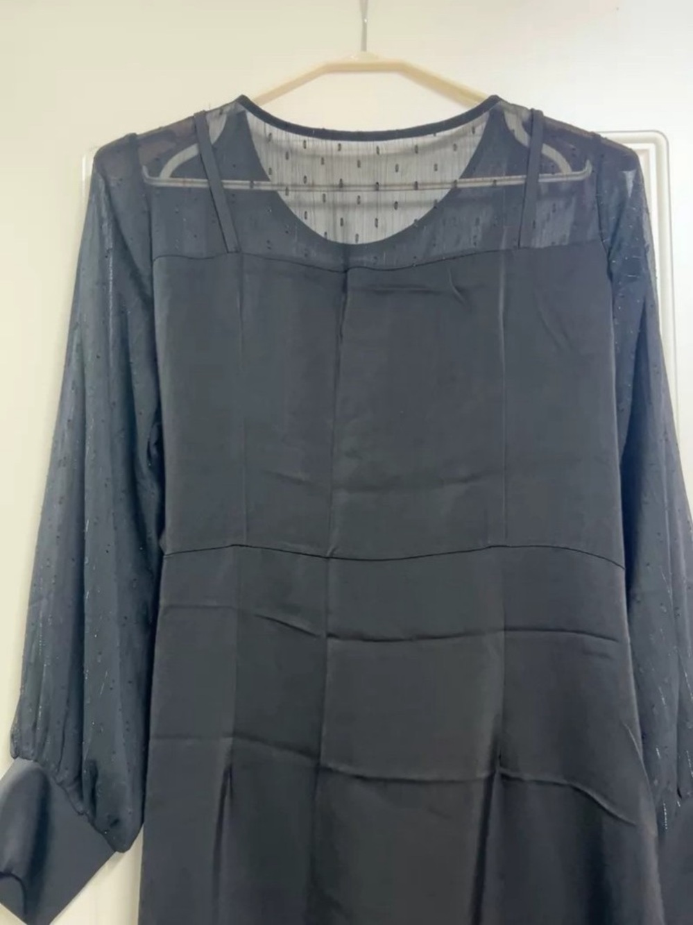 Sheer Sleeve Black Shift Dress